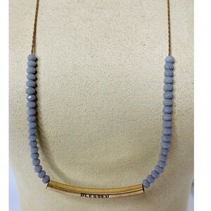 Canvas Blessed Bar & Gray Glass Bead Necklace